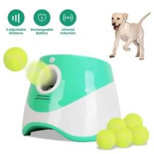 Automatic Dog Ball Launcher with 6 Tennis Balls – Adjustable Distance Interactive Fetch Machine for Dogs