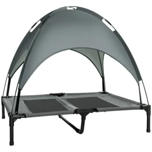 Elevated Outdoor Dog Bed with Removable Canopy – Foldable Cooling Pet Cot for Camping & Travel (36” Gray)