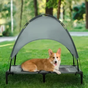 Elevated Outdoor Dog Bed with Removable Canopy – Foldable Cooling Pet Cot for Camping & Travel (36” Gray)
