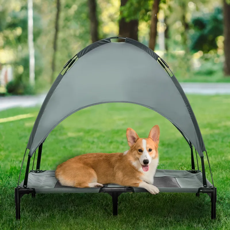 Elevated Outdoor Dog Bed with Removable Canopy – Foldable Cooling Pet Cot for Camping & Travel (36” Gray) - Image 2