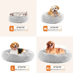 Fluffy Round Cat Bed – Anti-Slip Plush Donut Pet Bed for Cats & Small Dogs (24” Soft Comfort Nest)