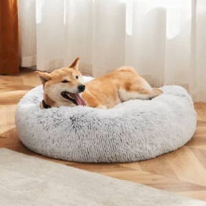Fluffy Round Cat Bed – Anti-Slip Plush Donut Pet Bed for Cats & Small Dogs (24” Soft Comfort Nest)