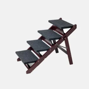 Foldable Wooden Dog Stairs with Ramp – 4-Step Pet Steps for Beds, Cars & Furniture (Portable Up to 110 lbs)