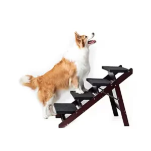 Foldable Wooden Dog Stairs with Ramp – 4-Step Pet Steps for Beds, Cars & Furniture (Portable Up to 110 lbs)