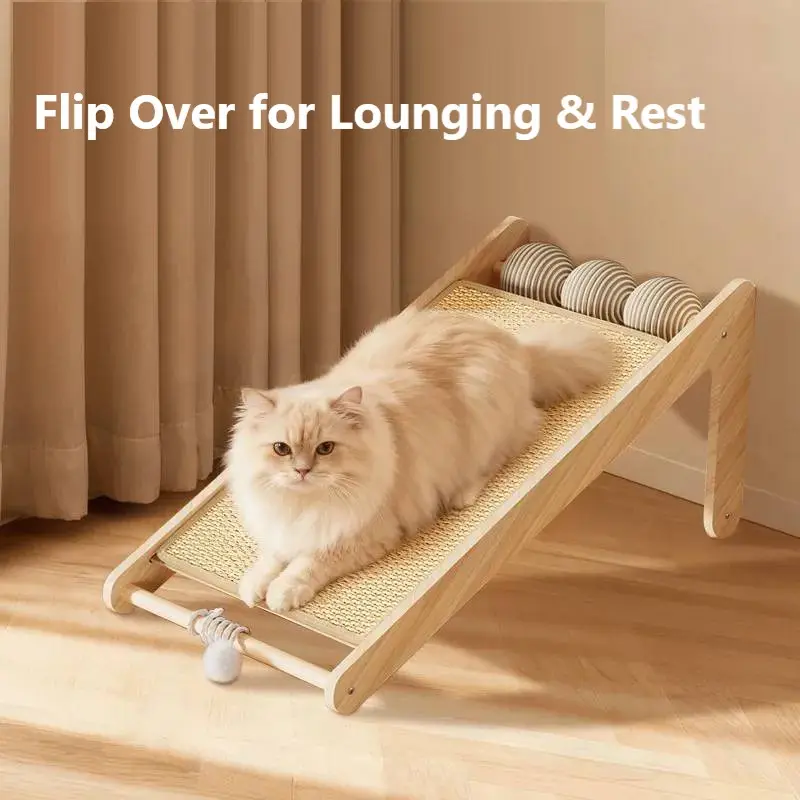 Large Vertical Sisal Cat Scratching Post with Wooden Frame & Hanging Balls - Image 3