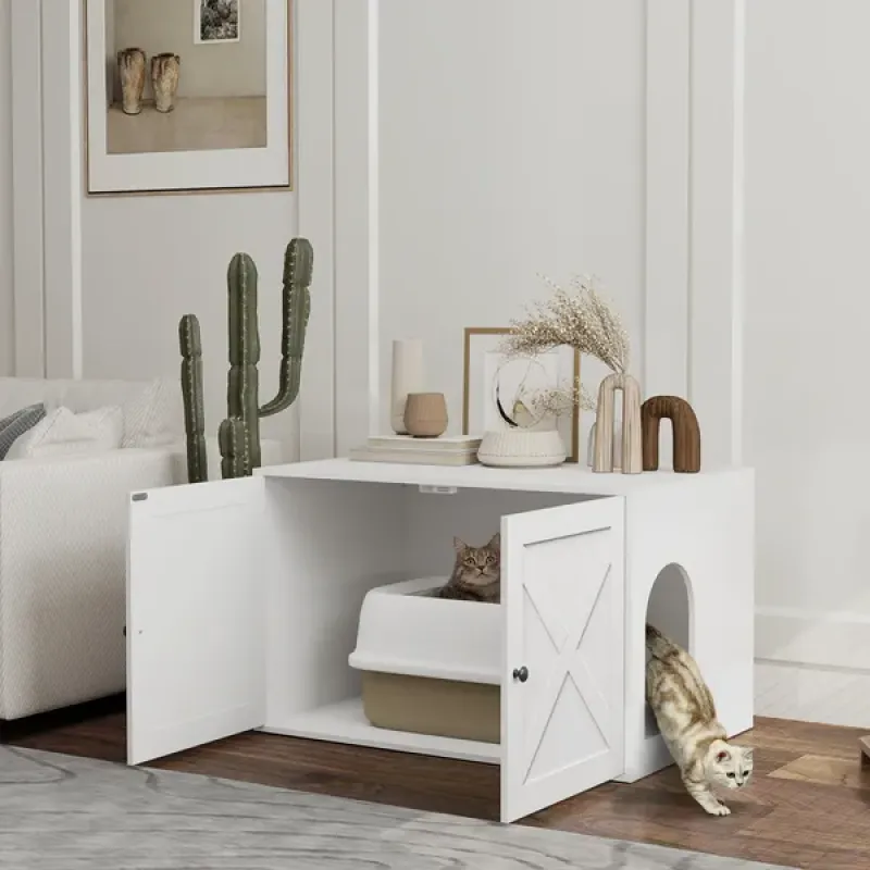 Modern Cat Litter Box Enclosure Cabinet with Barn Door - Image 2