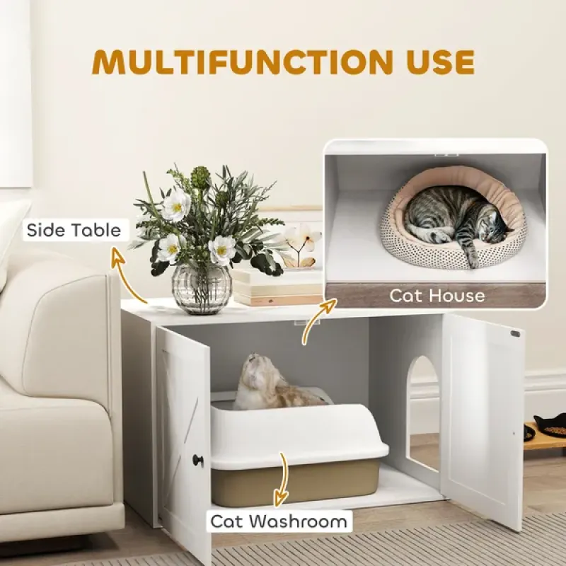 Modern Cat Litter Box Enclosure Cabinet with Barn Door - Image 3