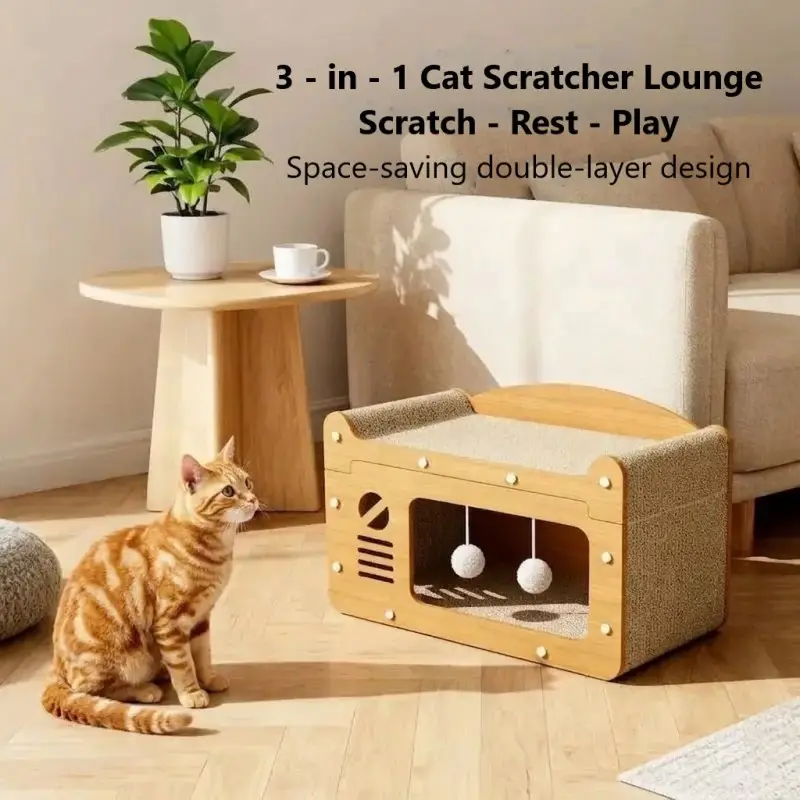 Modern TV-Shaped Cat Scratcher Sofa Bed with Teaser Balls – Double Layer Lounge for Indoor Cats