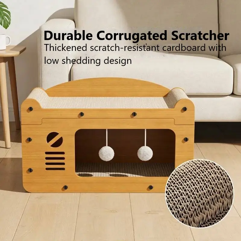 Modern TV-Shaped Cat Scratcher Sofa Bed with Teaser Balls – Double Layer Lounge for Indoor Cats - Image 2