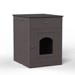 Modern Wooden Cat Litter Box Enclosure with Drawer – Hidden Cat House Side Table Furniture