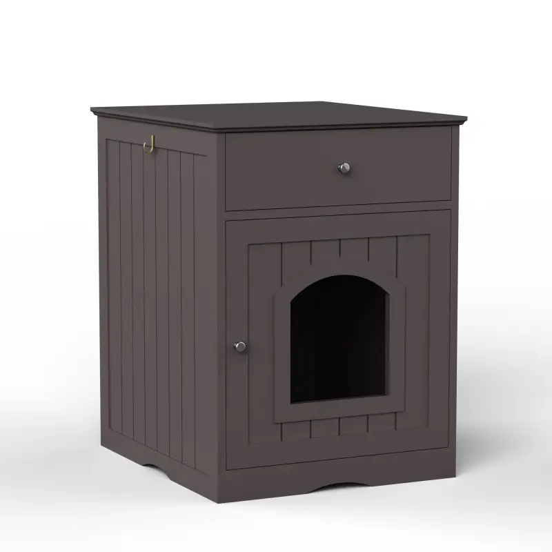 Modern Wooden Cat Litter Box Enclosure with Drawer – Hidden Cat House Side Table Furniture