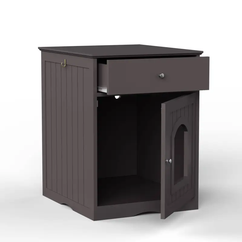Modern Wooden Cat Litter Box Enclosure with Drawer – Hidden Cat House Side Table Furniture - Image 2