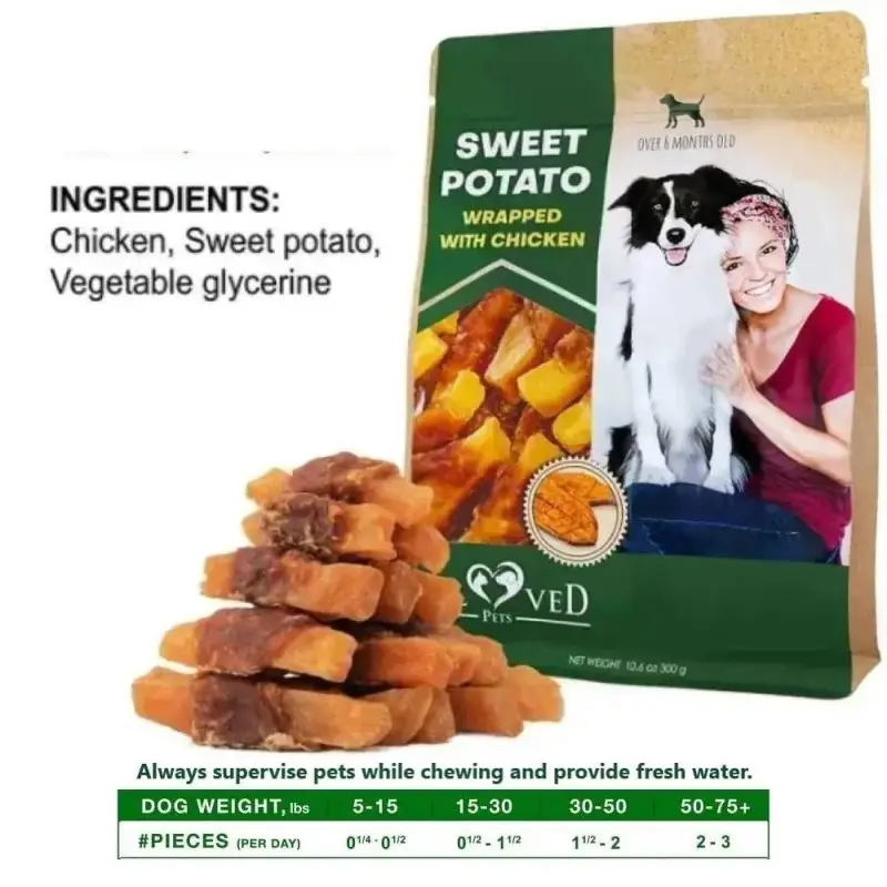 Natural Dog Chew Treats – Sweet Potato Wrapped with Chicken | Grain-Free Training Snacks