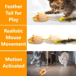 USB Rechargeable Interactive Cat Mouse Toy with LED Lights & Feather Tail